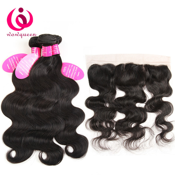 Wholesale Wowqueen Peruvian Body Wave Weft With Lace Frontal Closure 100% Human Hair Weave 13X4 Ear to Ear Lace Frontal With Hair Bundles