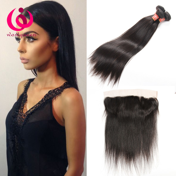 Indian Virgin Hair Straight Lace Frontal Closure With Bundles 100% Human Hair Weaves Weft Lace Frontal Bundles 8A Raw Indian Hair Weave