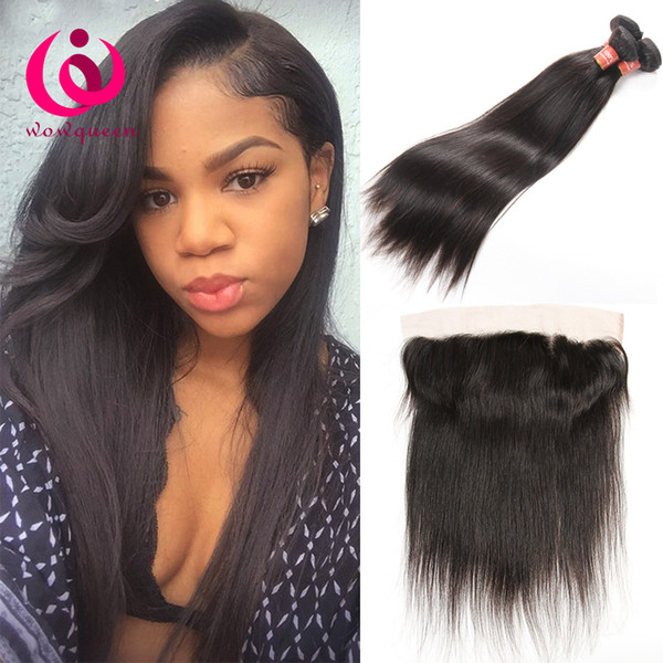 Lace Frontal Bundles Malaysian Hair Weave Straight WoWqueen Unprocessed Human Hair Bundles With Lace Frontal Closure Malaysian Virgin Hair