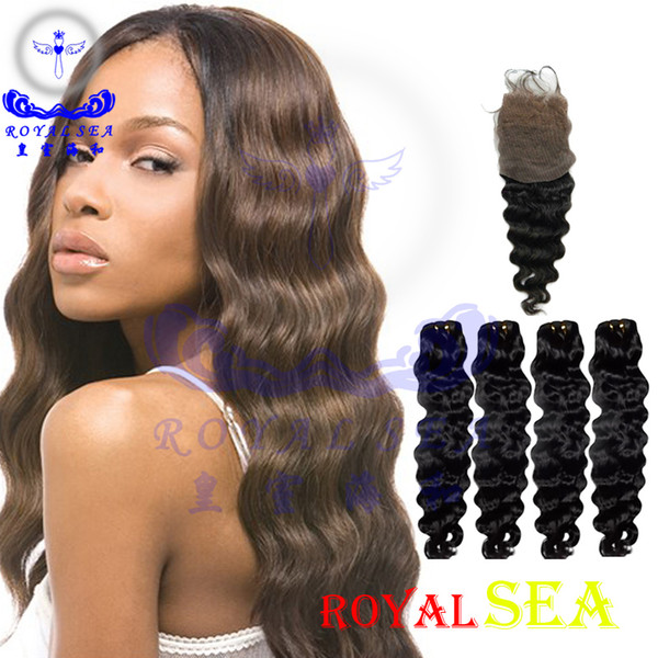 Human Hair Weft With Frontal Brazilian Unprocessed Virgin Hair Water Wave 4X4 Ear to Ear Lace Closure With 4 Bundles