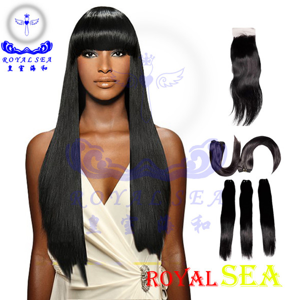 No mixed animal or synthetic Brazilian hair 100% remy human hair straight hair weft with lace closure