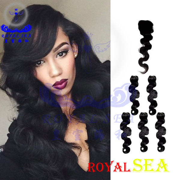 cheap body wave hair extension 5 pcs bundles with closure virgin Brazilian human hair weft 4*4 lace closure for black women