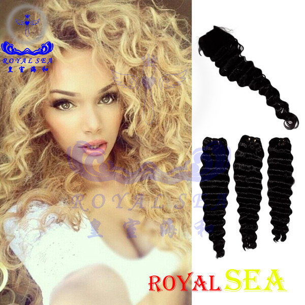 human hair perfect brazilian hair weft 3+1 deep curly bundles with closure