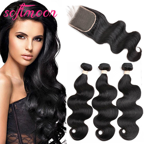 New Malaysian Hair Closure Body Wave 3 Bundles Hair Wefts with Lace Closure Enough for a Head Malaysian Body Wave Weave with Hair Closure