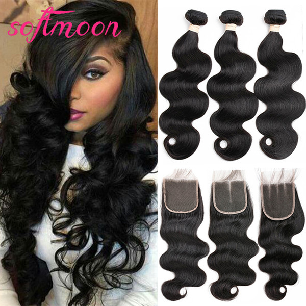 Peruvian Virgin Hair Weft with 4x4 Lace Clsoure 8-20 Inch Free/Middle/Three Part Closure Available Peruvian Body Wave Closure add Bundles