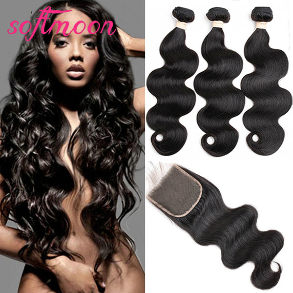 Malaysian Body Wave Virgin Hair 3 Bundles with Lace Closure Natural Black Malaysian Brazilian Peruvian Virgin Hair Body Wave add Closure