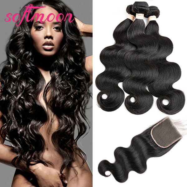 10A Malaysian Body Hair with Closure 100% Unprocessed Malaysian Hair Body Wave Hair Weaves with Closure Virgin Body Wave with Closure Beauty