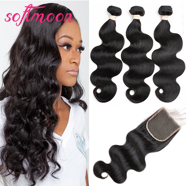 Peruvian Hair with Closure Middle Part Body Wave Weaves Peruvian Hair Bundles with Lace Closure Pure-Hand Tied Human Hair Closure add Bundle