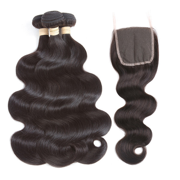 Softmoon Hair Bundles with Closure Indian Body Wave Hair Weaves with Closure Free Part Unprocessed Raw Indian Virgin Body Hair Weave Bundles