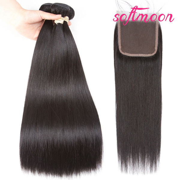 Malaysian Straight Hair Bundles with Closure Side Part 14inch 16inch Straight Hair Weaves Closure Brazilian Peruvian Hair Bundles Closure