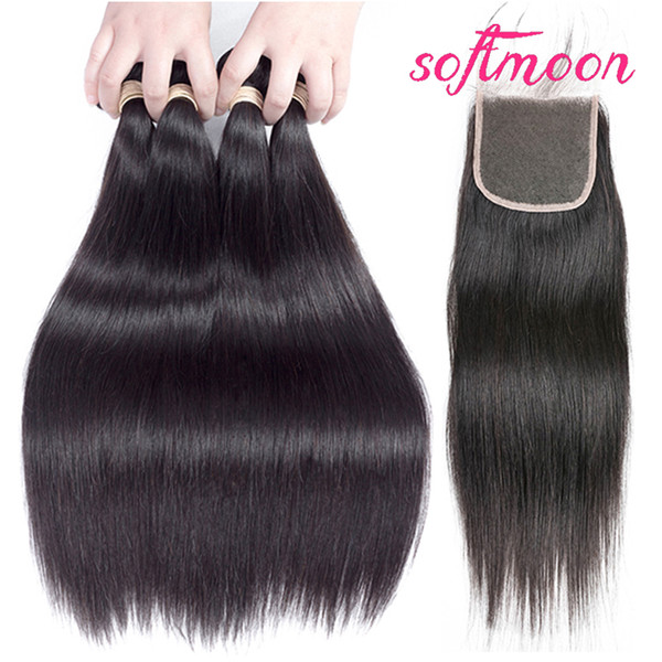 Brazilian Straight Bundles Hair with Closure 100% Real Straight Hair Bundles with Closure 3 Hair Bundles Straight with Lace Closure