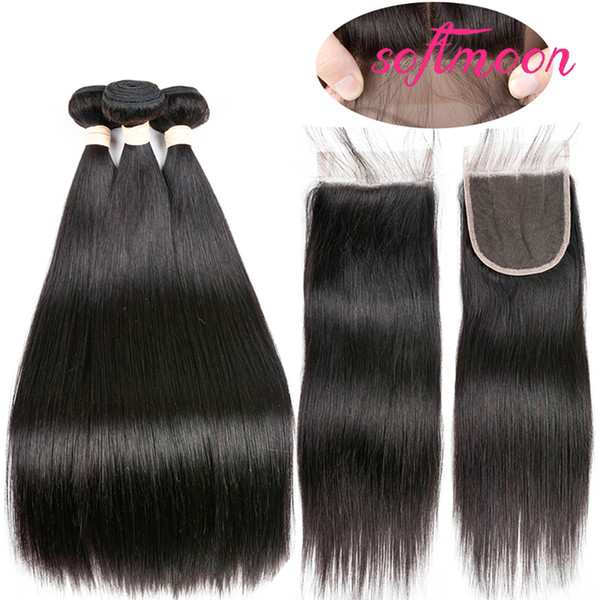 Peruvian Virgin Hair Straight Bundles with Closure 100% Real Straight Human Hair with Closure Pure Color Peruvian Hair Bundles with Closure