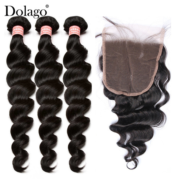 Loose Wave Human Hair Bundles With Closure 5X5 Lace Closure With Natural Hair Weave Bundles Wholesale Brazilian Virgin Hair With Closures Do