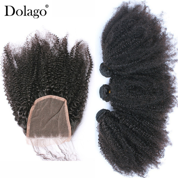 Mongolian Afro Kinky Curly Hair With Closure 4 Pcs 3 Dolago Hair Products Bundles With Closure Human Hair Weave Remy