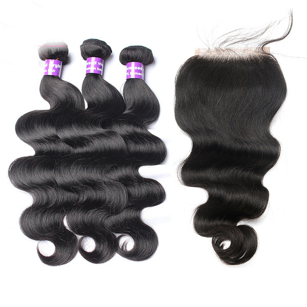 Body Wave Human Hair Bundles With Closure 4 Pcs 3 Brazilian Virgin Hair Weave Add 1 Piece Lace Closure Dolago Hair Products