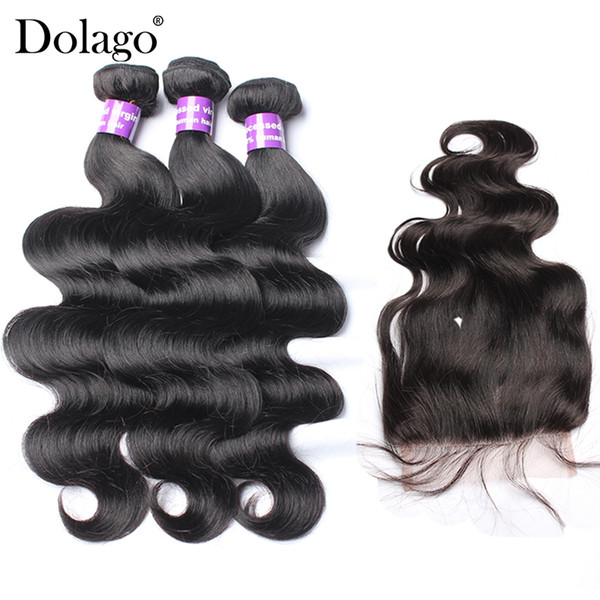 Brazilian Virgin Hair With Closure 4Pcs/Lot Body Wave Human Hair Weave Bundles With 5x5 Lace Closure Dolago