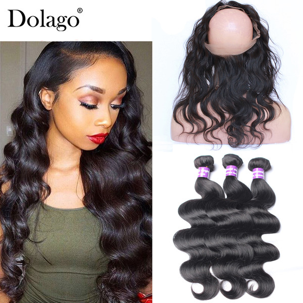 Body Wave 360 Lace Frontal with Bundles Brazilian Human Hair Wefts with Closure 4Pieces Dolago Remy