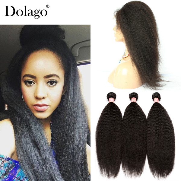 Kinky Straight 360 Lace Frontal Closure With Bundles 4Pics Brazilian Human Hair Wefts with Frontal Closure Dolago Remy