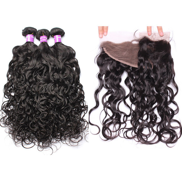 Water Wave Bundles With Frontal Human Hair Bundles With Closure 13X4 Lace Frontal Closure With Bundle Dolago