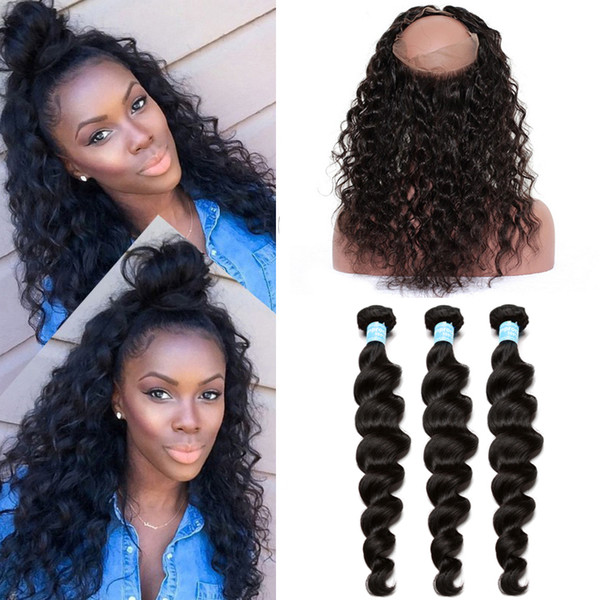 360 Lace Frontal Closure With Bundles Loose Wave Brazilian Virgin Hair With Closures 100% Human Hair Weave With Frontal Dolago