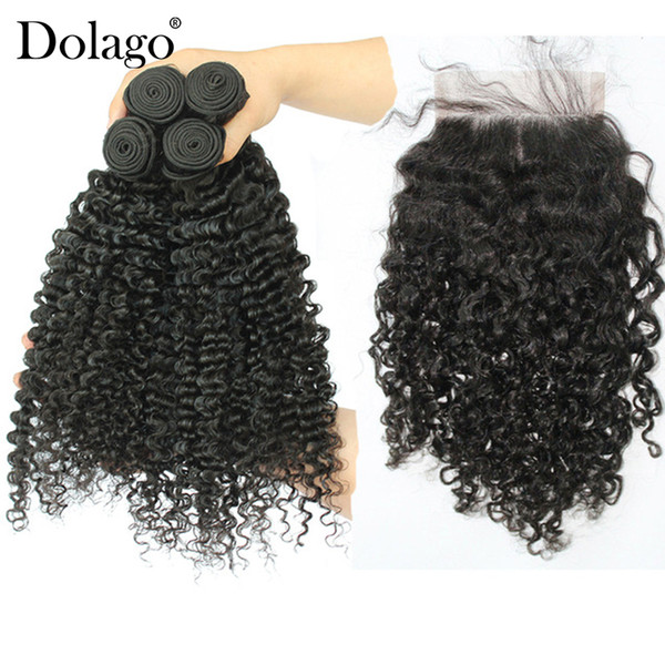 3B 3C Kinky Curly Human Hair Bundles With Closure Brazilian Natural Hair Weave Bundles With 4X4 Closure Remy Hair Dolago