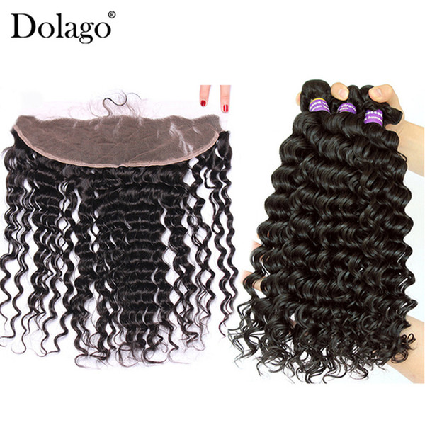 Deep Wave Bundles With Closure Lace Frontal Brazilian Hair Weave 3 Human Hair Bundles With Closure Dolago Remy