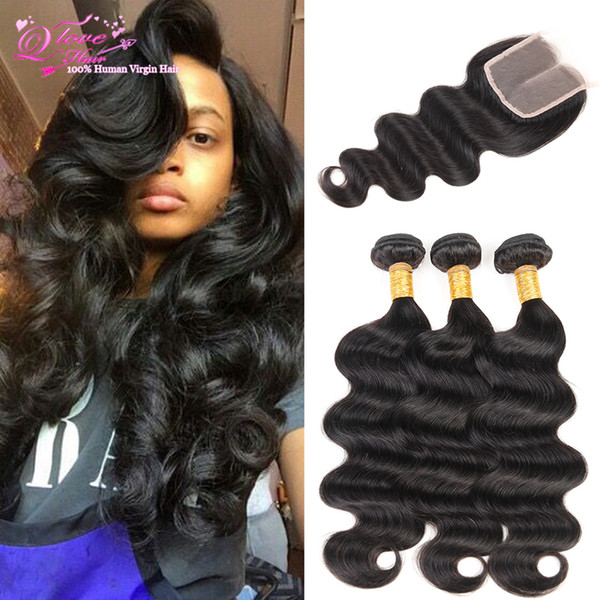 Brazilian Virgin Hair Body Wave With Closure 3 Bundles Brazilian Virgin Hair With Closure Wavy Queen Love Brazilian Body Wave With Closure