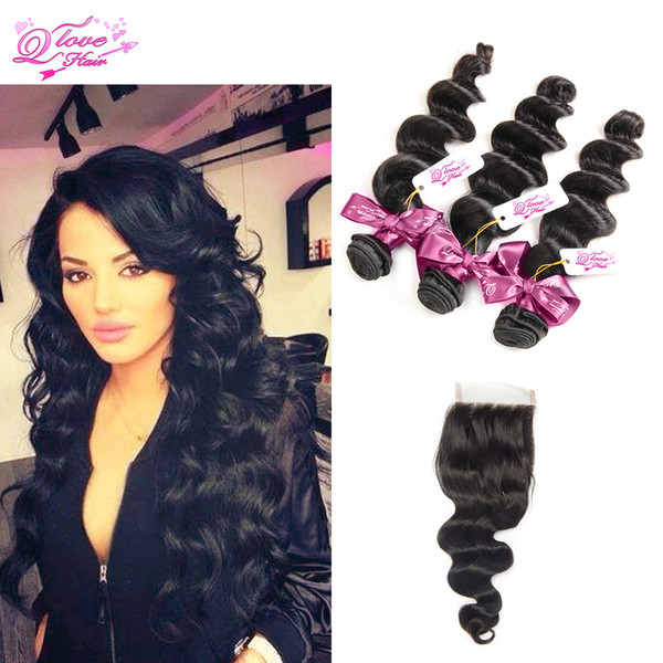 Peruvian Hair Bundles Qlove Peruvian Loose Wave With Closure 3 Bundles Human Hair Loose Wave With Closure Tissage Bresilienne Avec Closure