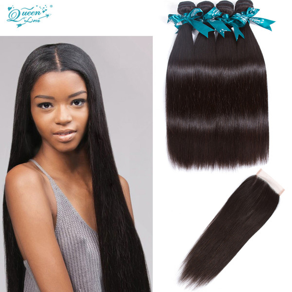 Brazilian Straight Hair With Closure 4 Bundles Unprocessed Straight Brazilian Hair With Closure Peruvian Virgin Straight Hair With Closure