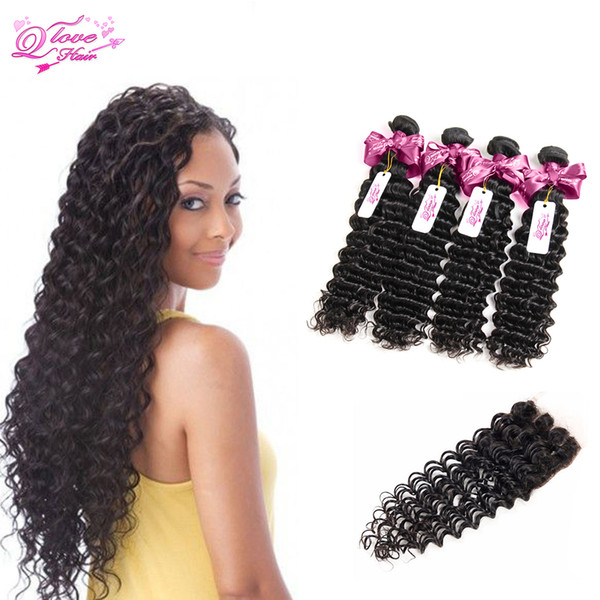 Malaysian Deep Wave Hair 4Bundles With Lace Closures Deep Body Wave Hair Grade Malaysian Mosto Hair Nature Root Extensions