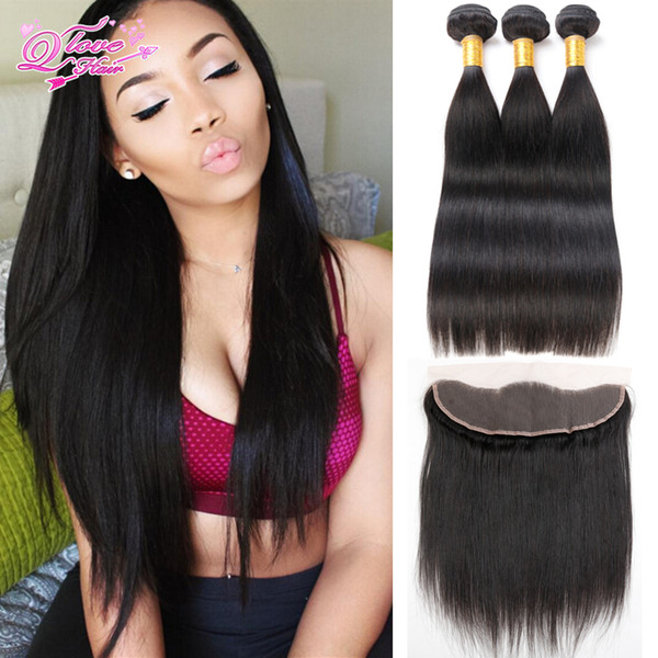 Lace Frontal Closure With Bundles Peruvian Virgin Straight Frontal Closure Frontal With Bundles 13x4 Ear To Ear Straight Hair With Closure