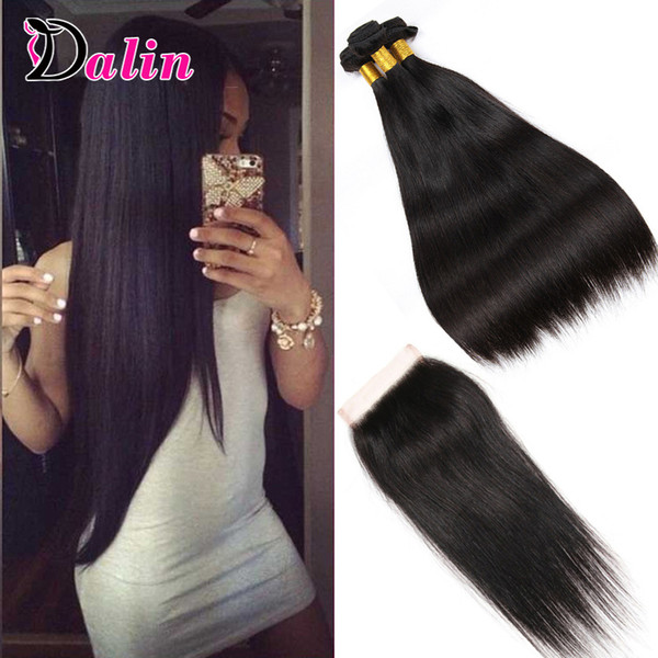 Brazilian Virgin Hair Straight 3 Bundles With Closure Brazilian Straight Human Hair With Lace Closure Straight Brazilian Hair With Closure