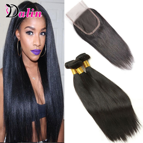 3 Bundles Brazilian Straight Virgin Hair With Closure 7A Brazilian Human Hair Straight With Lace Closure Remy Straight Hair With 4*4 Closure