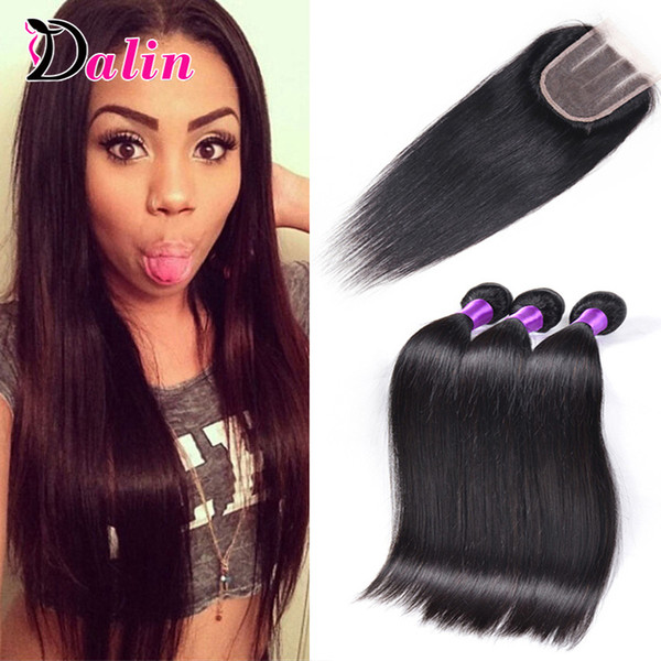 Brazilian Virgin Hair Straight 3 Bundles With Closure 7A Brazilian Straight Human Hair With Lace Closure Brazilian Straight With 4*4 Closure