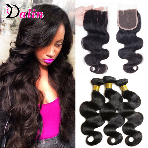 3 Bundles Brazilian Body Wave With Closure 7A Unprocessed Body Wave Brazilian Virgin Hair With Closure Remy Brazilian Wavy Human Hair Weaves