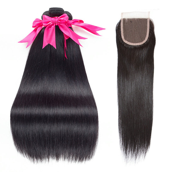 Yavida Hair Bundles with Closure Brazilain Straight Hair 3 Bundles with Swiss Lace Closure Free Part Good Quality Human Hair Weave Dyable