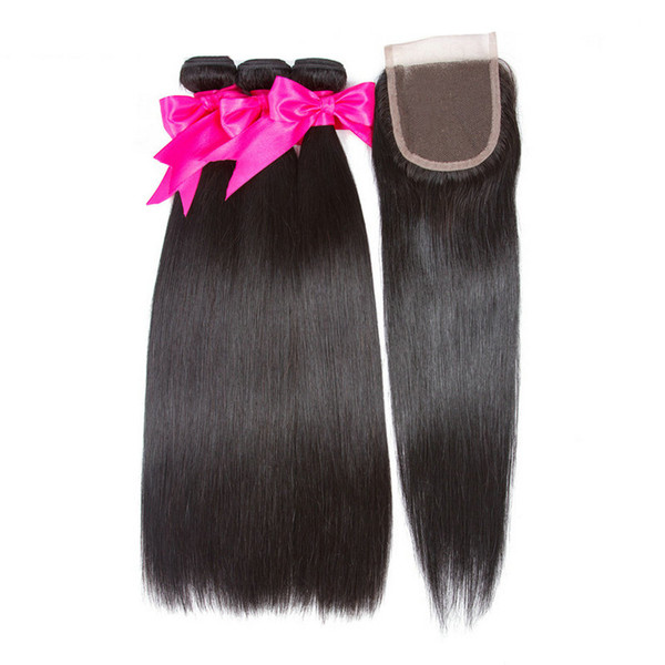 Yavida Hair Bundles with Closure Peruvian Straight Hair 3 Bundles with Swiss Lace Closure Free Part Good Quality Human Hair Weave Dyable