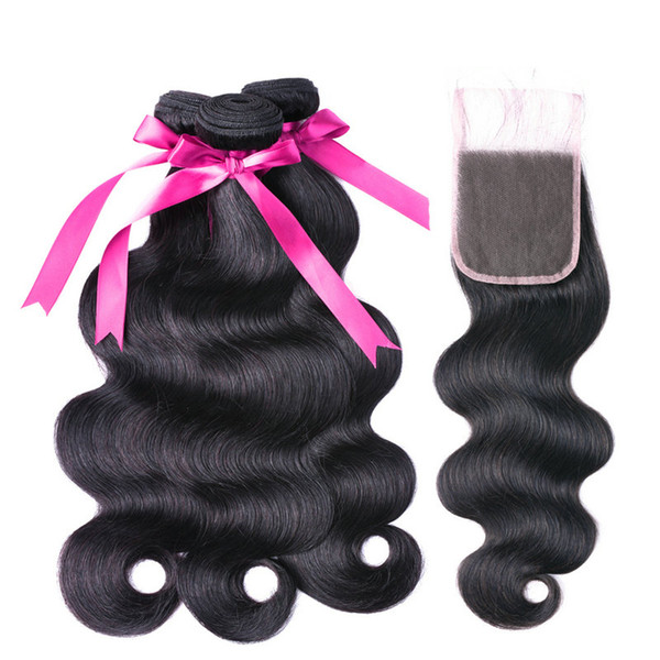 Yavida Peruvian Hair Bundles with Swiss Lace Closure Free Part Good Quality 9A Peruvian Body Wave Human Hair Weave Extensions Natural Color