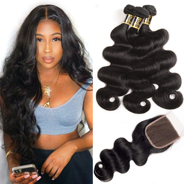 Yavida Peruvian Human Hair with Closure Body Wave Peruvian Hair 3 Bundles with Free Part Lace Closure Total 340g Wholesale Human Hair Weaves