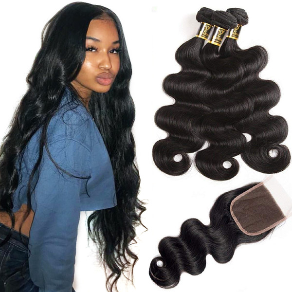 Yavida Brazilian Hair with Closure Brazilian Body Wave 3 Bundles with Free Part Lace Closure 340g Good Quality Wholesale Human Hair Weaves