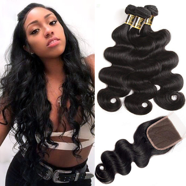 Yavida Indian Hair with Closure Indian Body Wave 3 Bundles with Free Part Lace Closure 340g Wholesale Human Hair Weaves No Shedding