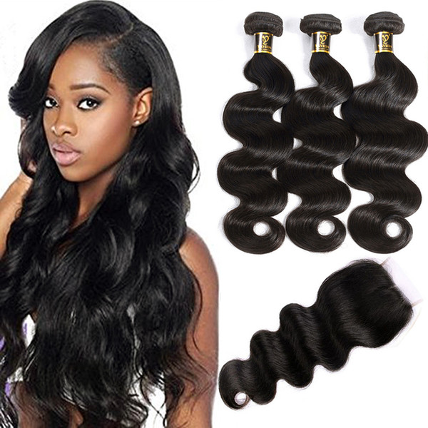 Yavida Malaysian Hair 3 Bundles with Closure Malaysian Body Wave Human Hair with Free Part 4*4 Lace Closure Malaysian Human Hair Extensions