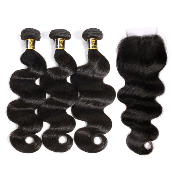 Brazilian Hair 3 Bundles with closure Brazilian Body Wave Bundles with Free Part Lace Closure 100% Human Hair Closure