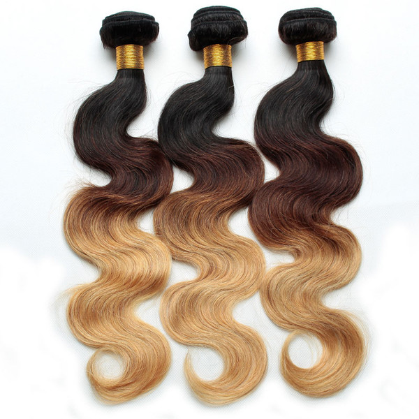 Ombre Hair Extensions Brazilian Body Wave Hair Weave Bundles Three Tone 1B/4/27 Virgin Human Hair Extensions 3 or 4 Pcs/Lot