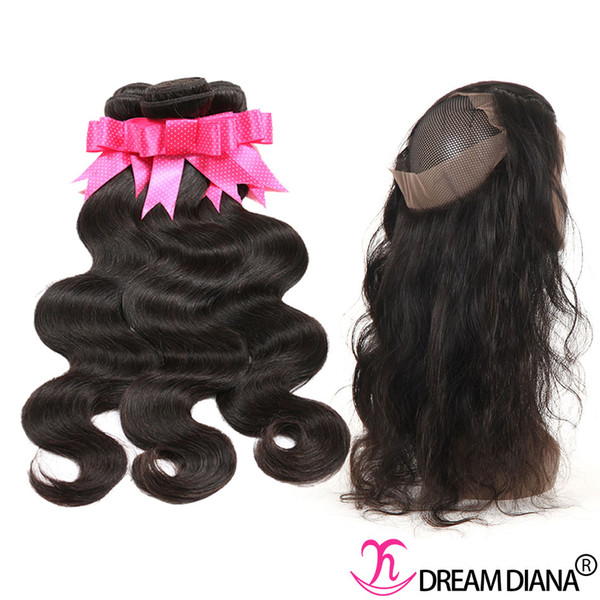 Grade 8A Brazilian Virgin Hair Bundles Body Wave 360 Lace Frontal Hairline with 2 or 3 Bundles 100% Unprocessed Virgin Human Hair Extensions