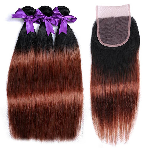 Brazilian Ombre Human Hair Bundle With Lace Closure Ombre Hair 1B 33 Straight Brazilian Human Hair Weave 3 or 4 Bundles With Closure