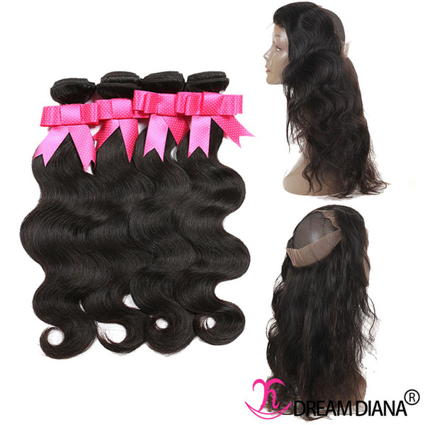 360 Lace Frontal with Bundles Body Wave Brazilian Indian Malaysian Peruvian Virgin Hair Extensions Bundles with 360 Lace Frontal Closure