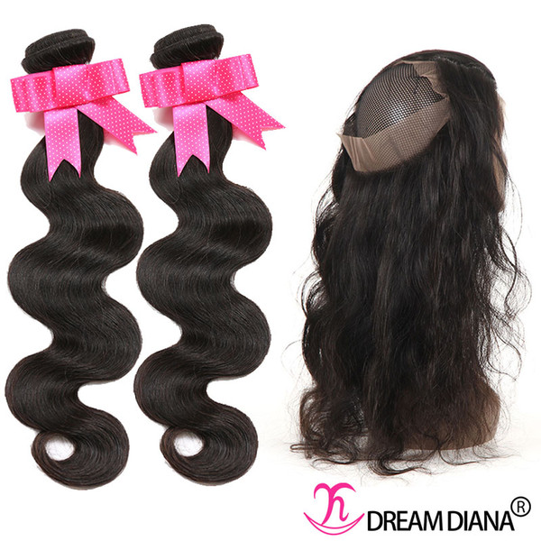 2 Bundles with 360 Lace Frontal Closure Pre Plucked Natural Hairline Virgin Hair Body Wave Brazilian Indian Malaysian Peruvian Hair Weave