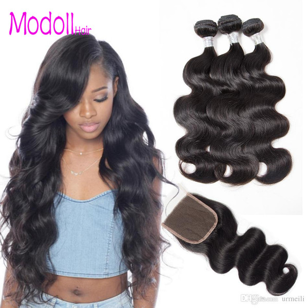 Brazilian Body Wave human hair weave bundles with closure 10a grade raw virgin hair DHgate body wave unprocessed 3/4 bundles with closure