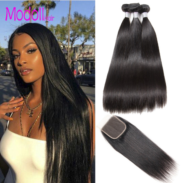 Modoll Straight human hair 3/4 bundles with closure 10a grade Brazilian Virgin Human Hair Bundles with Closure DHgate 30 inch bundles